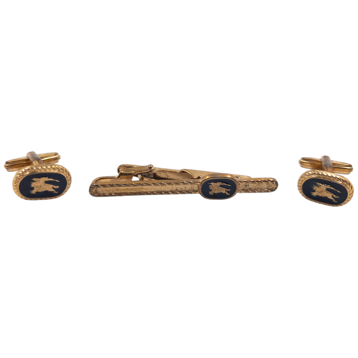Vintage 90s Burberry Embossed Cufflinks & Tie Clip Set