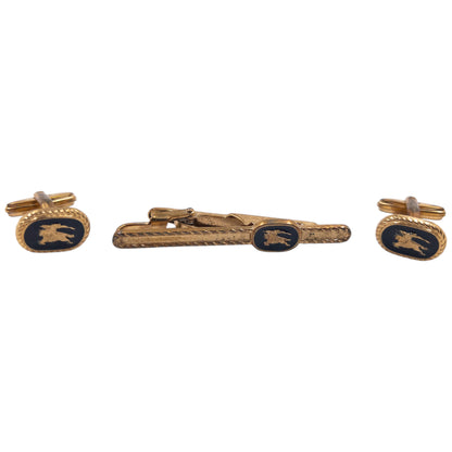 Vintage 90s Burberry Embossed Cufflinks & Tie Clip Set