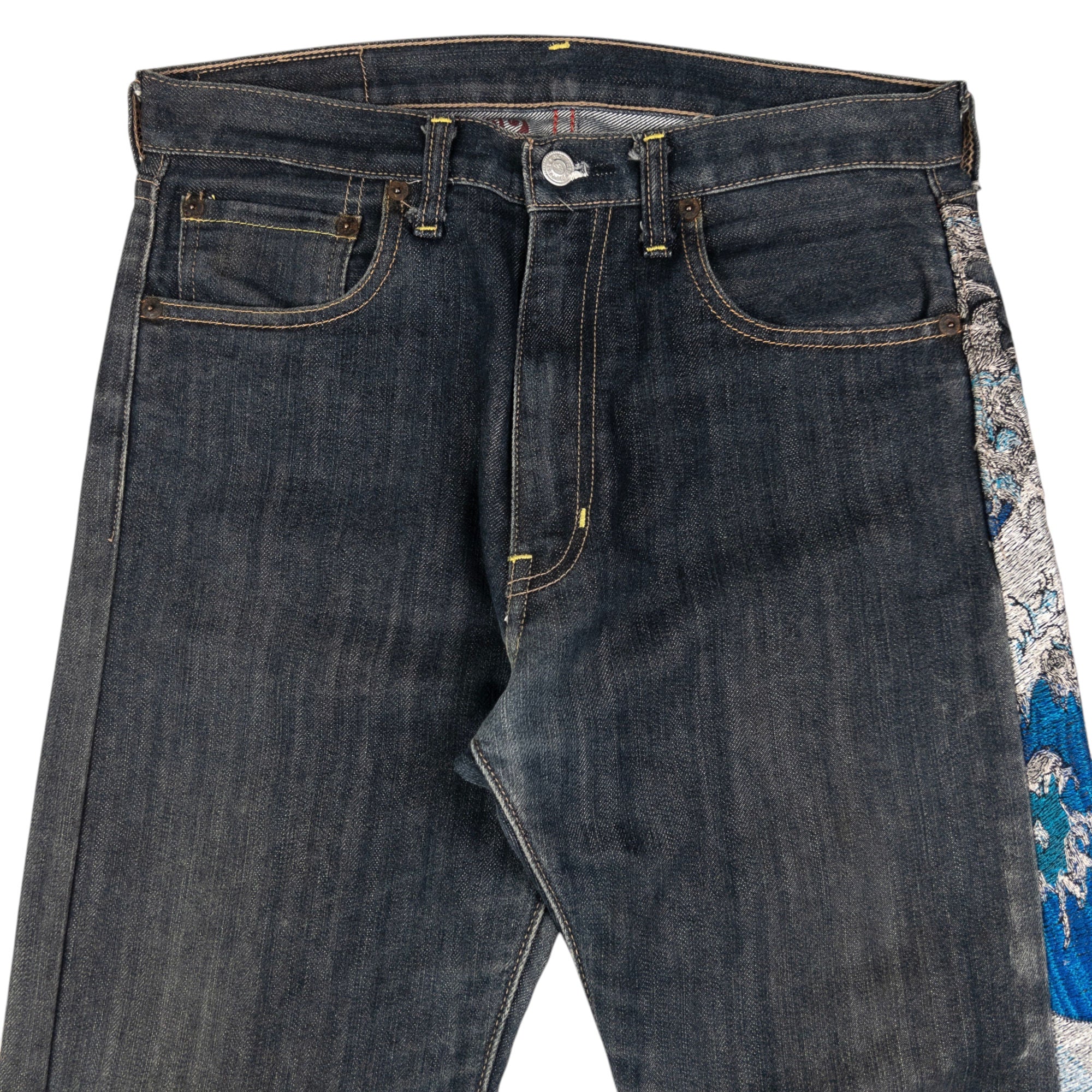 Vintage Sugoi Koi Fish Embroidered Japanese Denim Jeans Size W30
