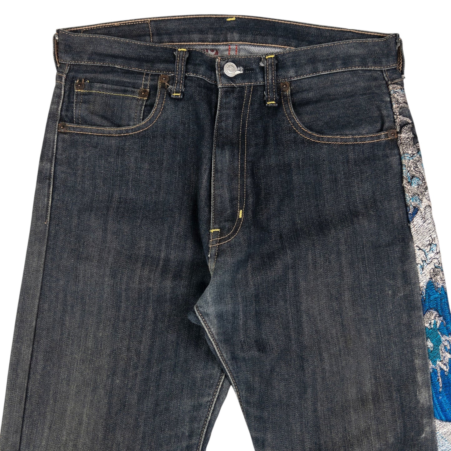 Vintage Sugoi Koi Fish Embroidered Japanese Denim Jeans Size W30