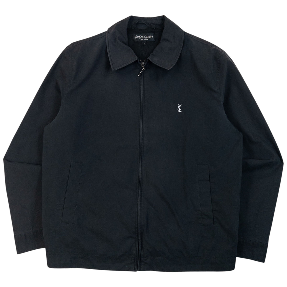 Vintage 2000s YSL Yves Saint Laurent Zip Up Jacket in black, embroidered logo detail