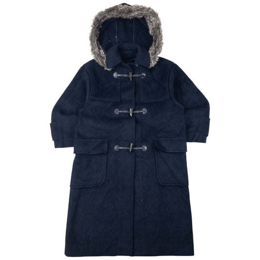 Vintage 90s Burberry Fur Hood Wool Duffle Jacket Size M