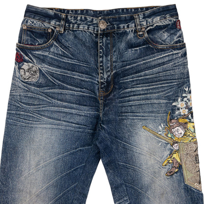 Vintage Big Train Embroidered Fantasy Japanese Denim Jeans Size W35