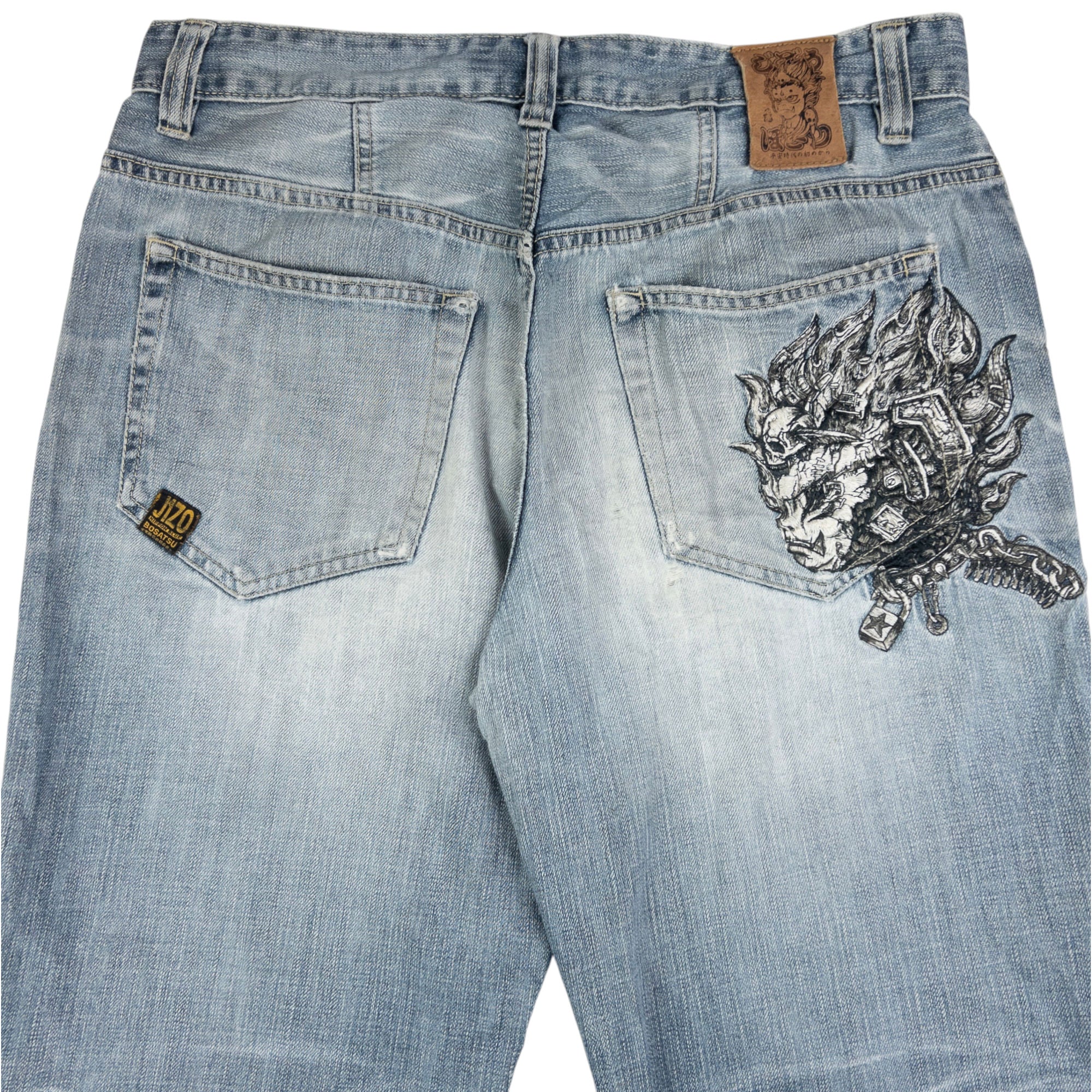 Vintage Jizo Bosatsu Embroidered Troll Japanese Denim Jeans Size W34