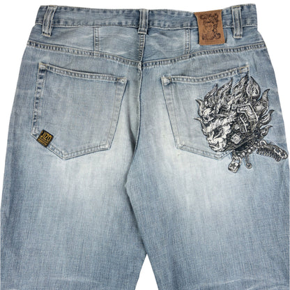 Vintage Jizo Bosatsu Embroidered Troll Japanese Denim Jeans Size W34