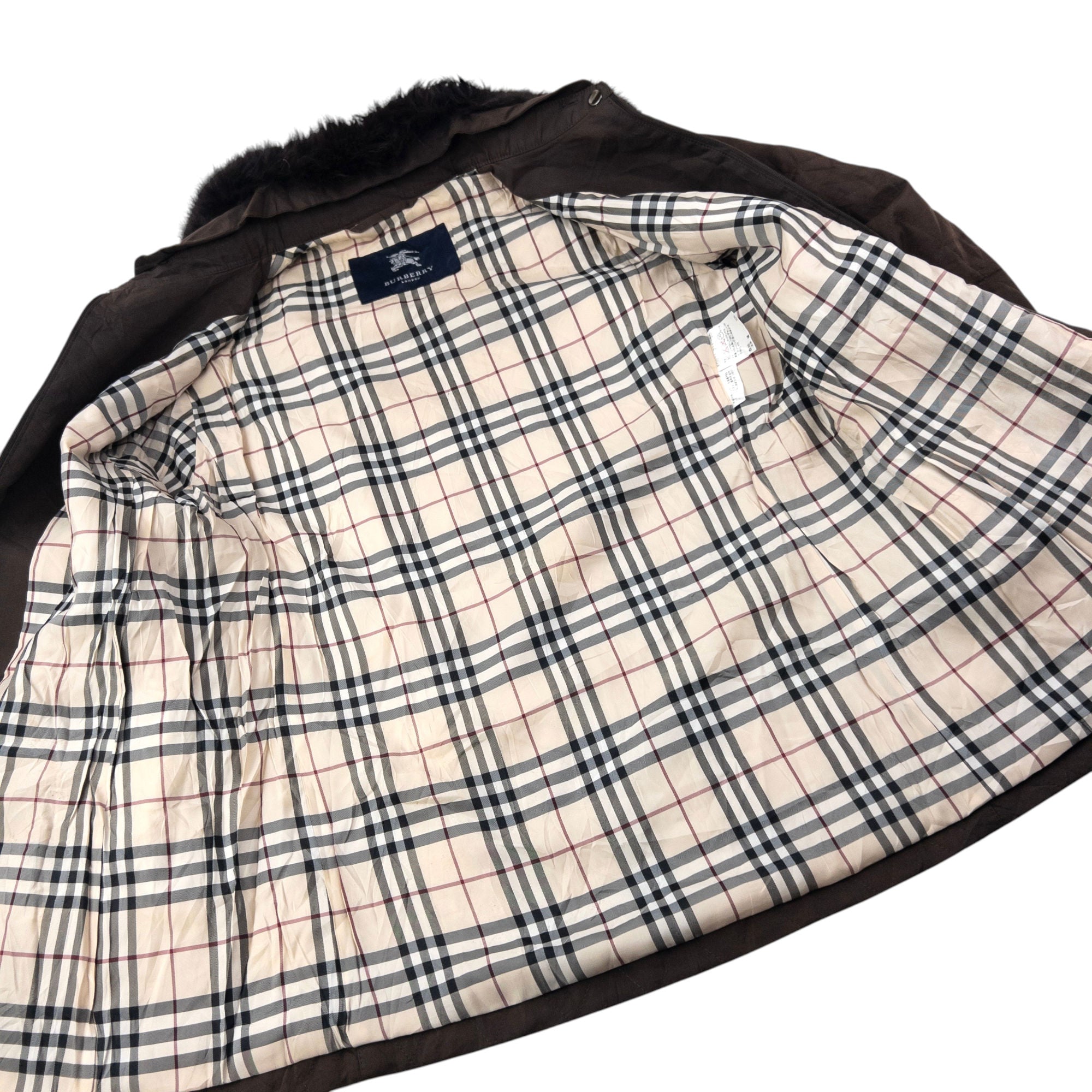 Vintage 2000s Burberry Nova Check Lined Fur Collar Quilted Jacket Womens Size L