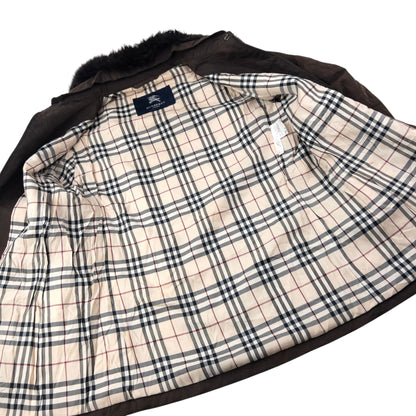 Vintage 2000s Burberry Nova Check Lined Fur Collar Quilted Jacket Womens Size L
