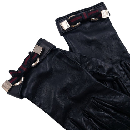 Vintage 2000s Gucci Bow Detail Leather Gloves Size M