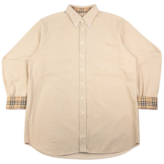 Vintage Burberry Nova Check Cuff Corduroy Long Sleeve Button Up Shirt Size L