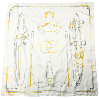 Vintage 80s Gucci Equestrian Horse Bit Harness Print Silk Scarf