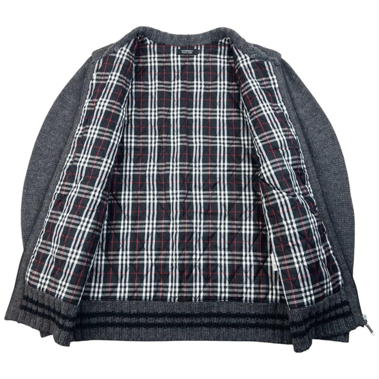 Vintage 2000s Burberry Black Label Nova Check Lined Wool Knit Jacket Size S