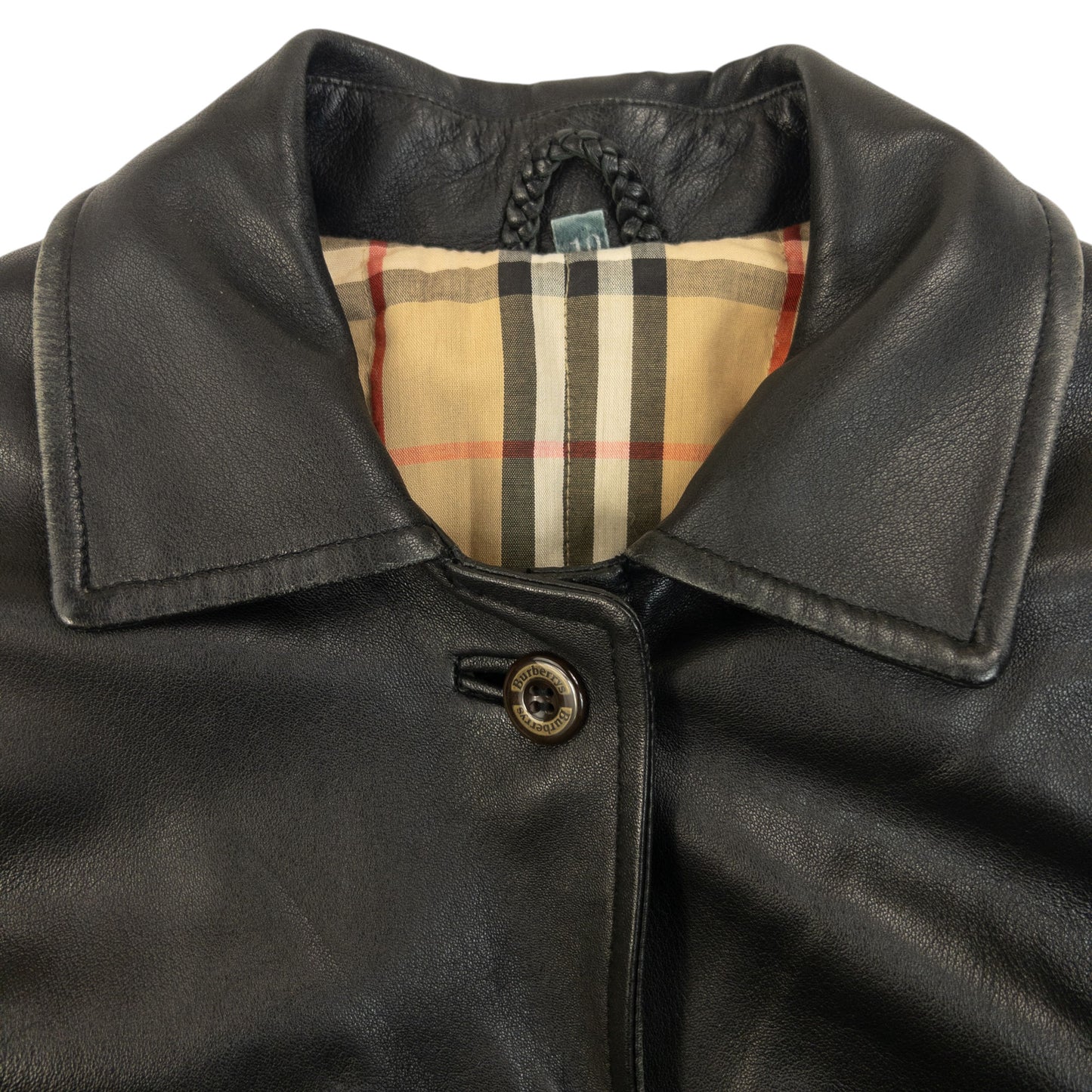 Vintage 2000s Burberry Nova Check Lined Leather Jacket Size M