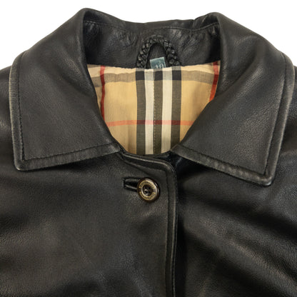 Vintage 2000s Burberry Nova Check Lined Leather Jacket Size M