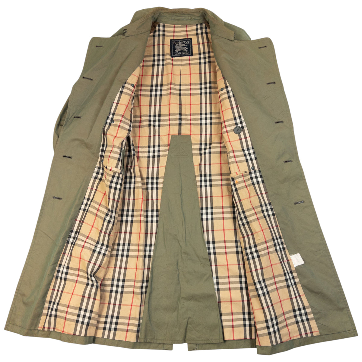 Vintage 90s Burberry Nova Check Lined Belt Waist Trench Jacket in green (cotton), photo 2
