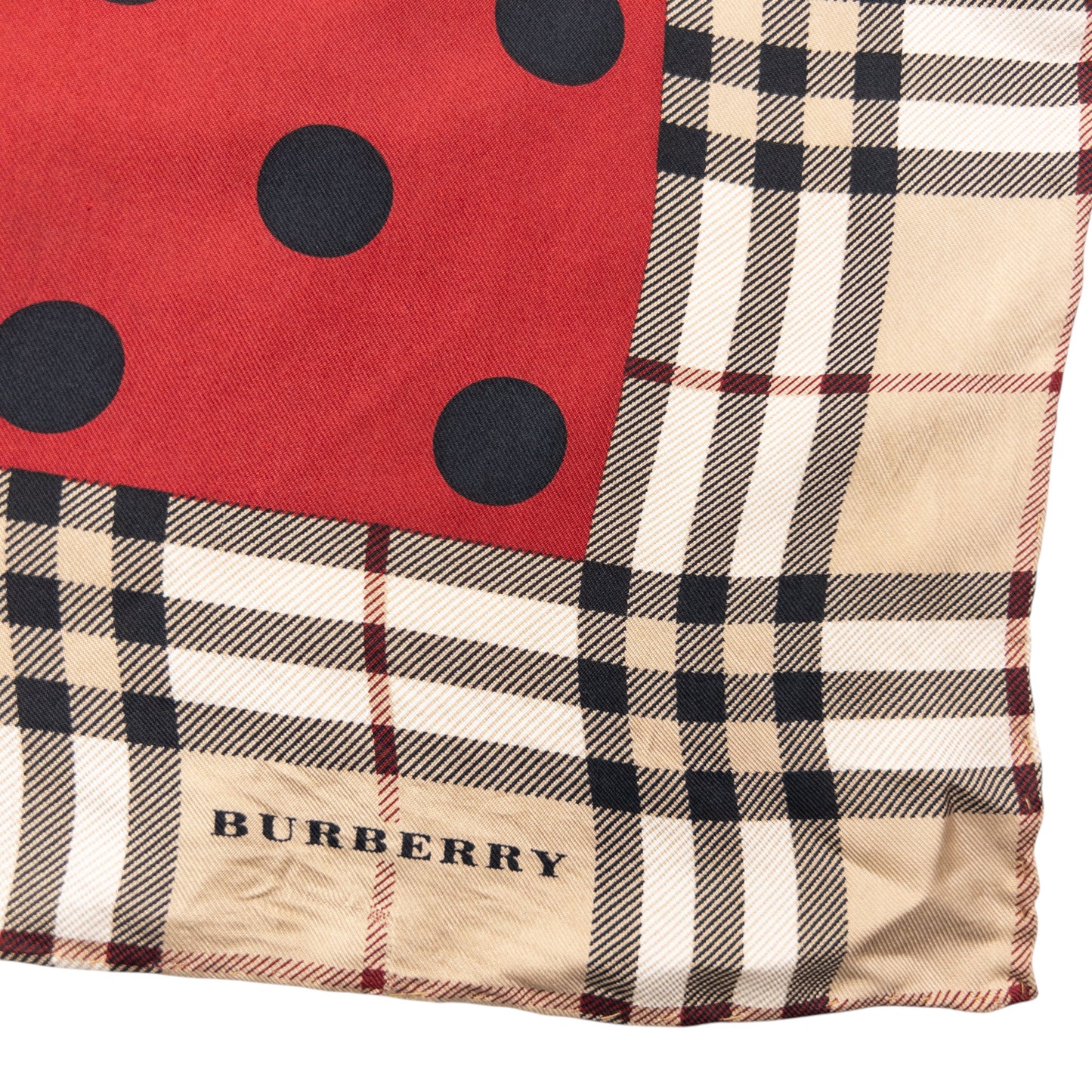 Vintage 2000s Burberry Nova Check Polka Dot Silk Scarf