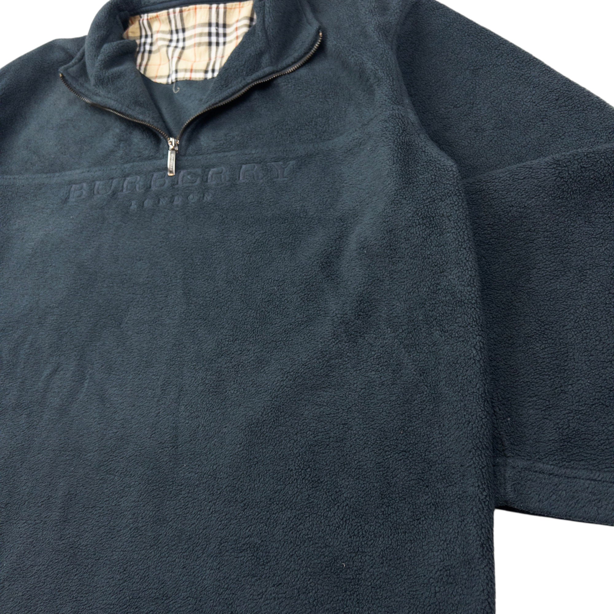 Vintage Burberry Embroidered Q Zip Fleece Sweatshirt Size L