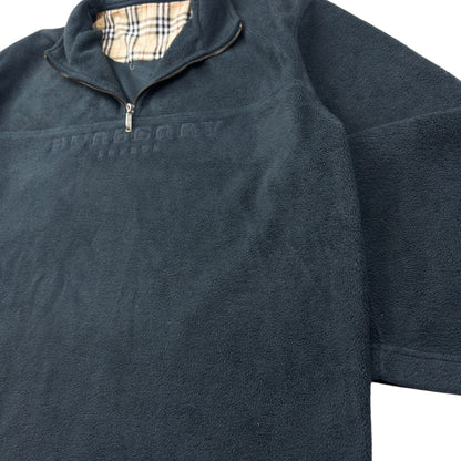 Vintage Burberry Embroidered Q Zip Fleece Sweatshirt Size L