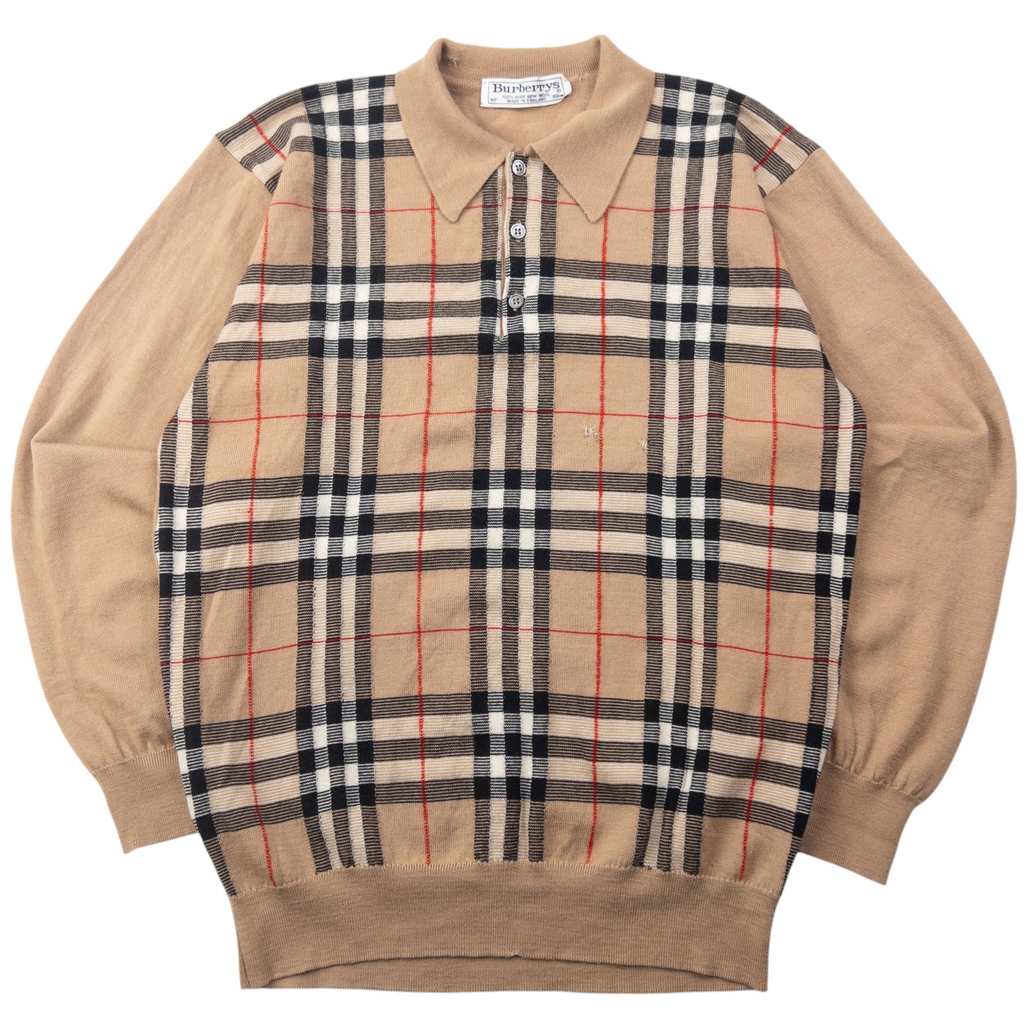 Vintage 90s Burberry Nova Check Wool Polo Jumper Size S