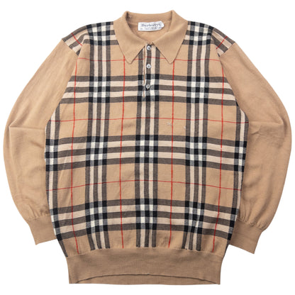 Vintage 90s Burberry Nova Check Wool Polo Jumper Size S