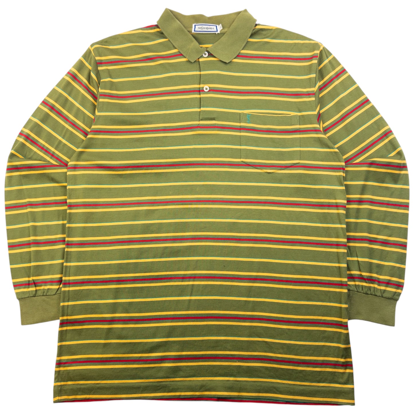 Vintage 80s YSL Yves Saint Laurent Striped Long Sleeve Polo Shirt Size M