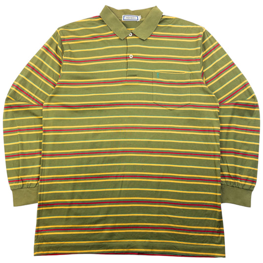 Vintage 80s YSL Yves Saint Laurent Striped Long Sleeve Polo Shirt Size M