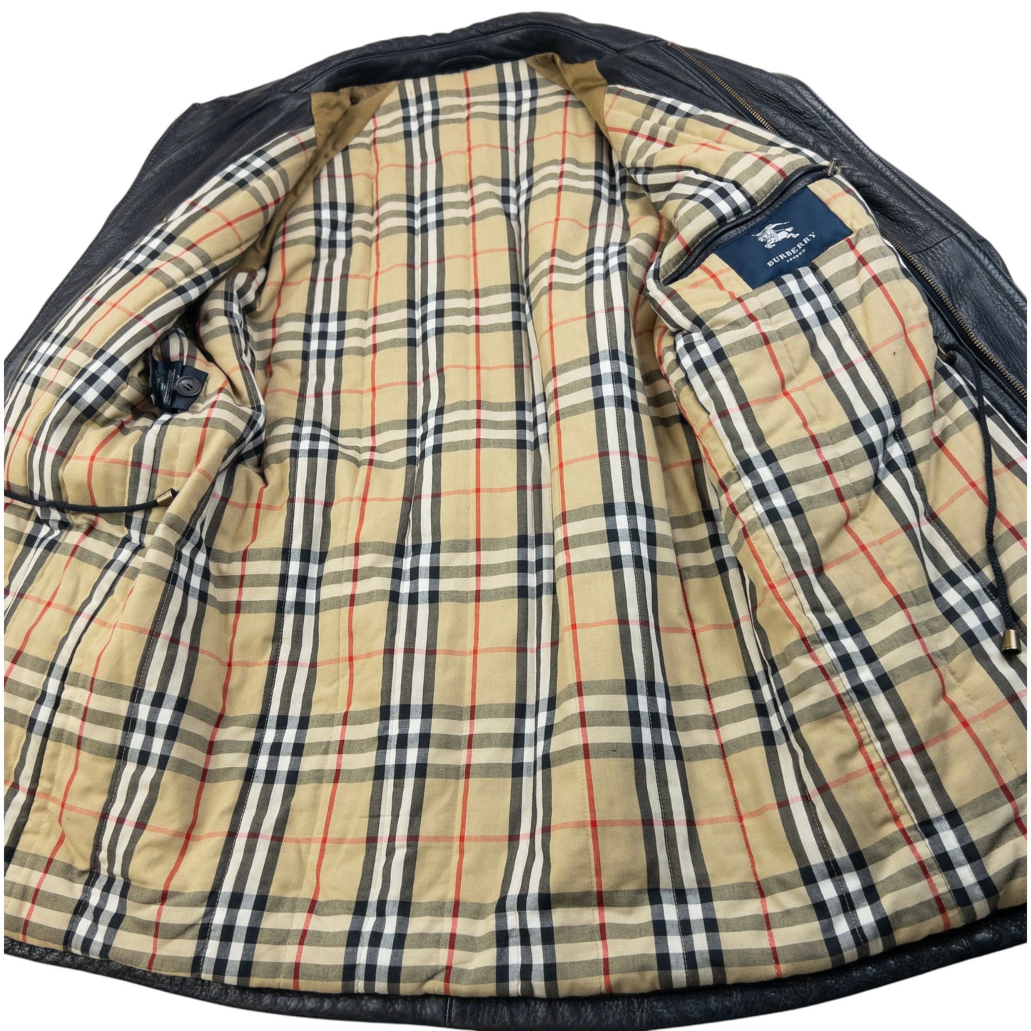 Vintage 2000s Burberry Nova Check Lined Leather Jacket Size M