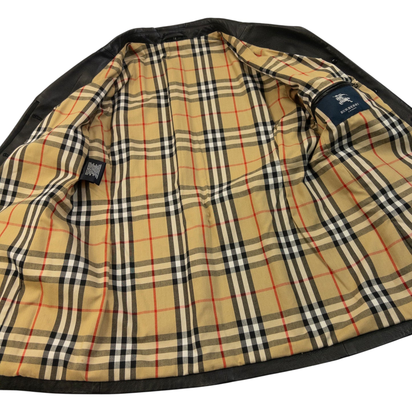 Vintage 2000s Burberry Nova Check Lined Leather Jacket Size S