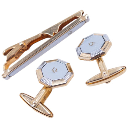 Vintage 90s Dior Embossed Cufflinks & Tie Clip Set