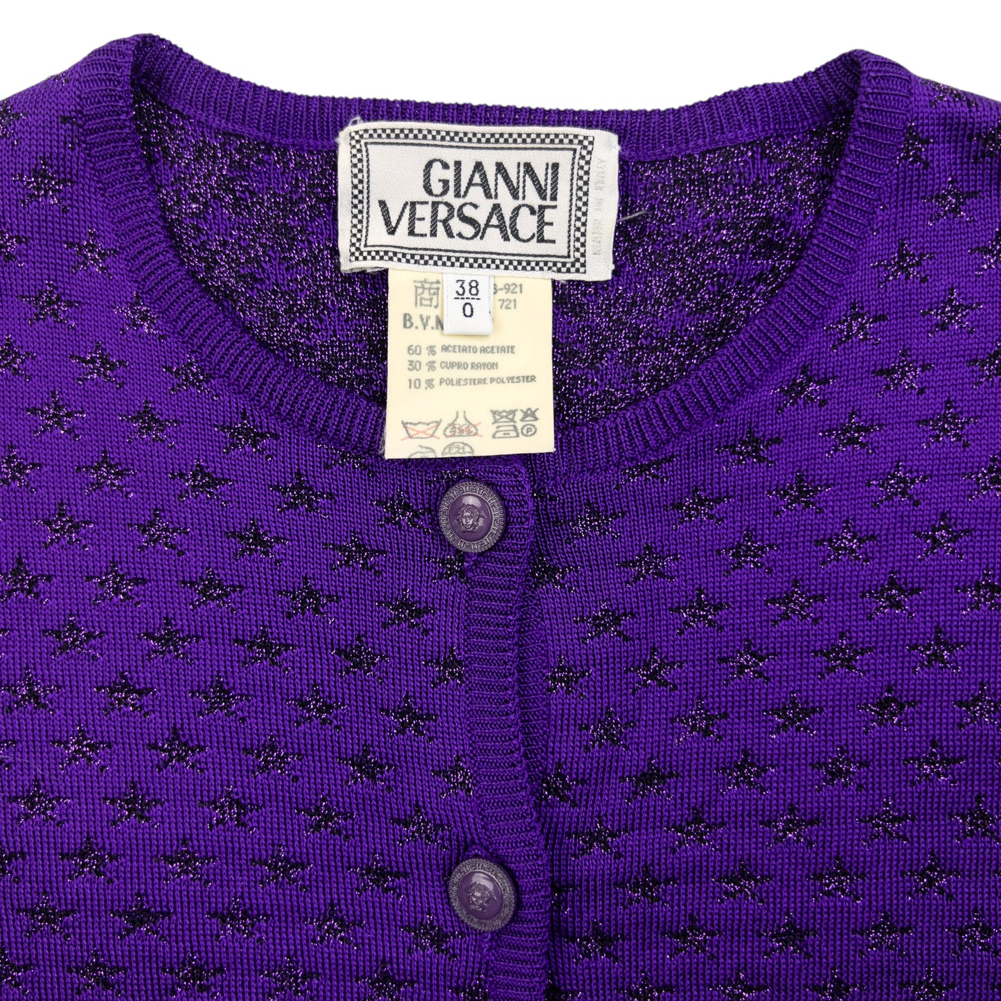 Vintage 90s Gianni Versace Star Pattern Wool Cardigan Womens Size S