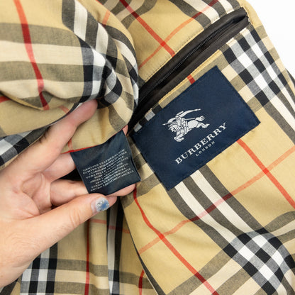 Vintage 2000s Burberry Nova Check Lined Leather Jacket Size XL