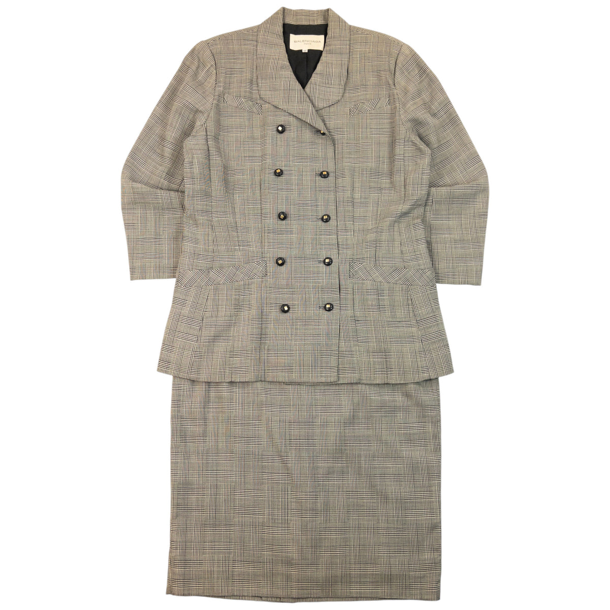 Vintage 90s Balenciaga Checkered Jacket & Skirt Suit Set Womens Size L
