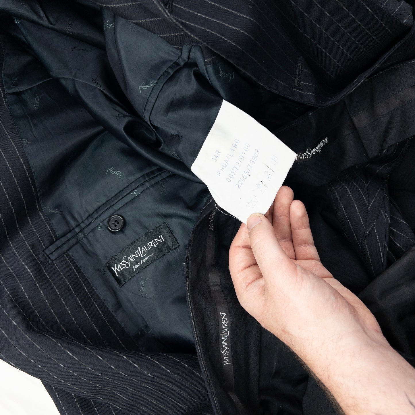 Vintage 90s YSL Yves Saint Laurent Pinstripe Jacket & Trousers Suit Set Size XL