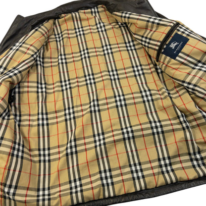 Vintage 2000s Burberry Nova Check Lined Leather Jacket Size XL