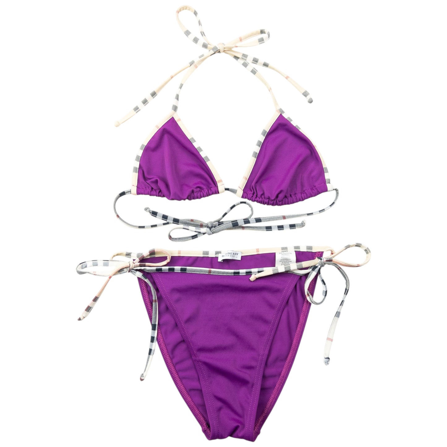 Vintage 2000s Burberry Nova Check Trim Bikini Set Womens Size S