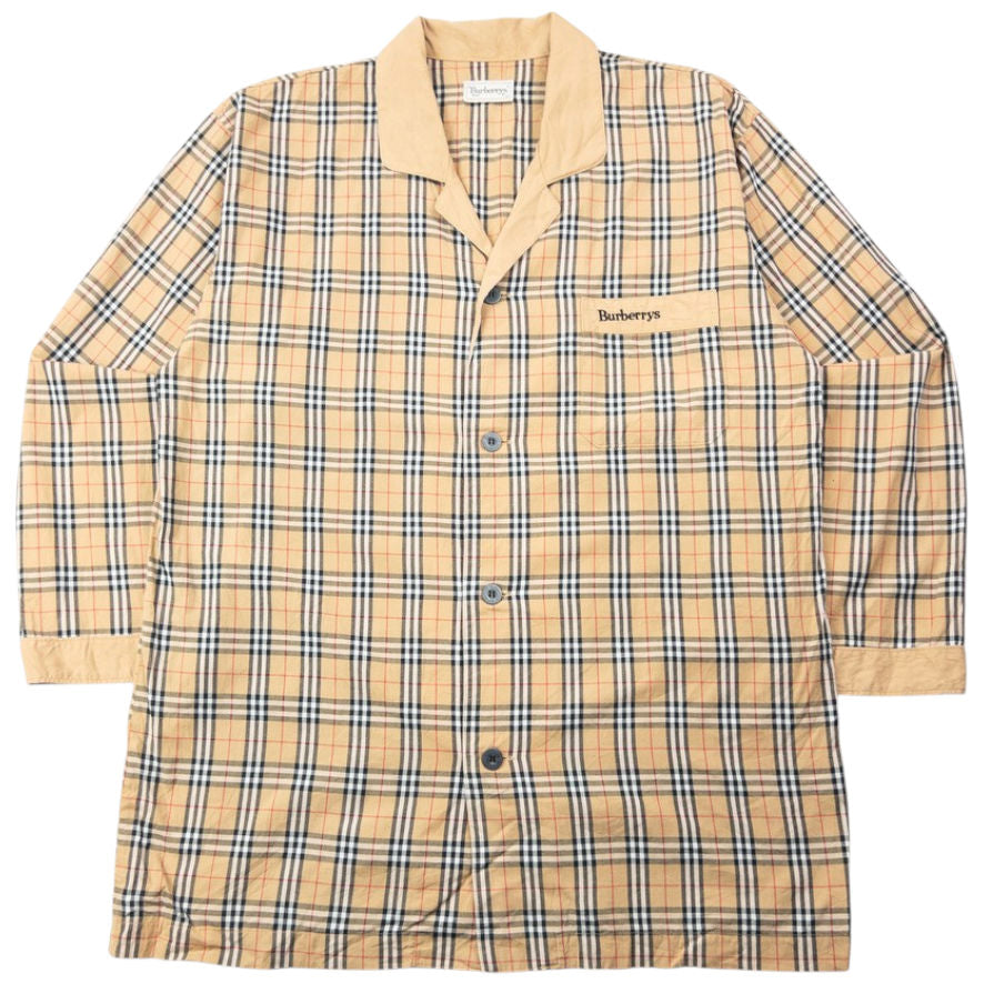 Vintage 90s Burberry Nova Check Long Sleeve Button Up Pyjama Shirt Size L