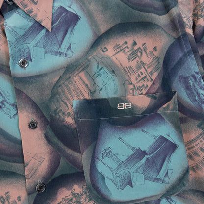 Vintage 90s Balenciaga Long Sleeve Button Up Pattern Shirt Size S