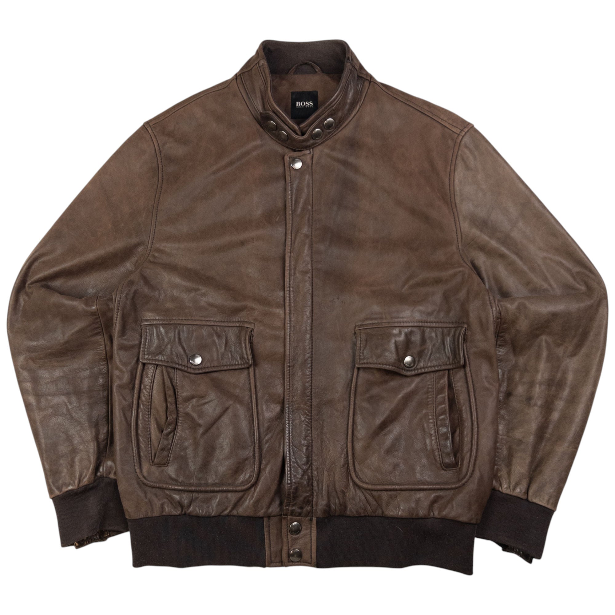 Vintage Hugo Boss Zip Up Leather Jacket Size M