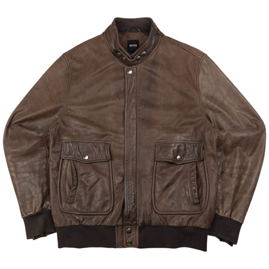 Vintage Hugo Boss Zip Up Leather Jacket Size M