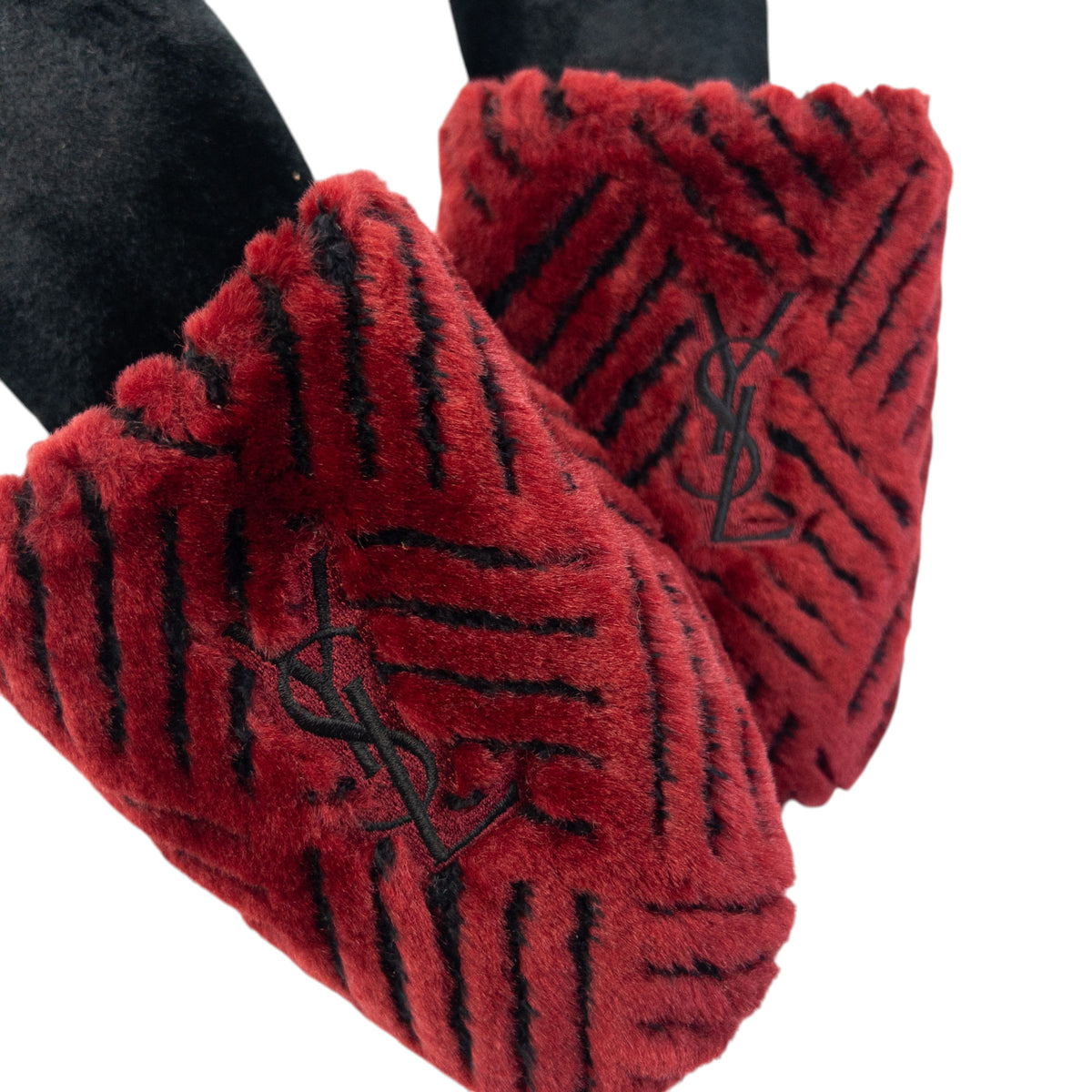 Vintage 80s YSL Yves Saint Laurent Embroidered Fur Slippers Womens Size 6