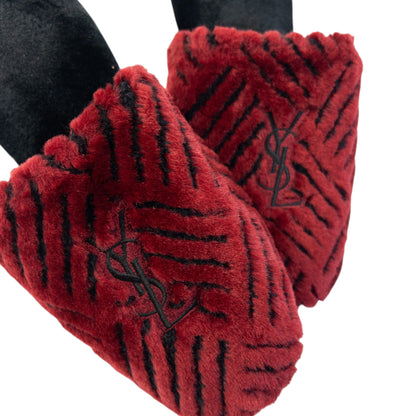 Vintage 80s YSL Yves Saint Laurent Embroidered Fur Slippers Womens Size 6