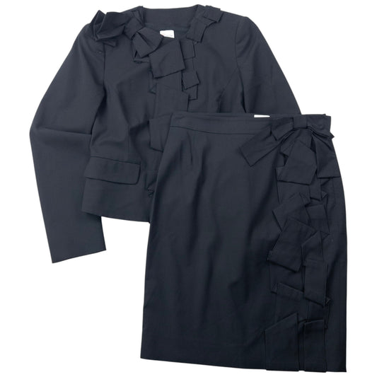 Vintage Valentino RED Ruffle Bow Jacket & Skirt Suit Set Womens Size M