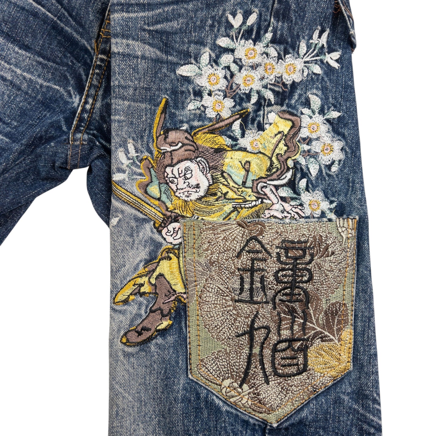 Vintage Big Train Embroidered Fantasy Japanese Denim Jeans Size W35