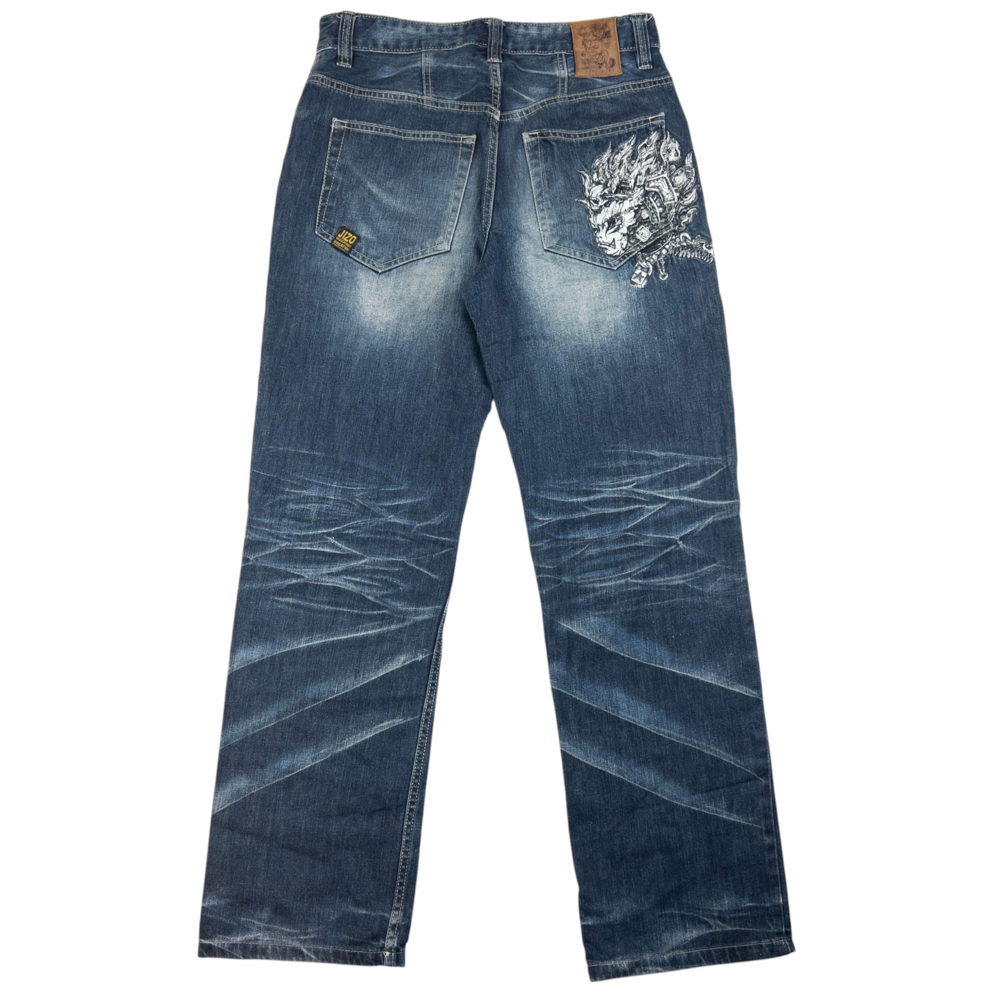 Vintage Jizo Bosatsu Embroidered Troll Japanese Denim Jeans Size W31