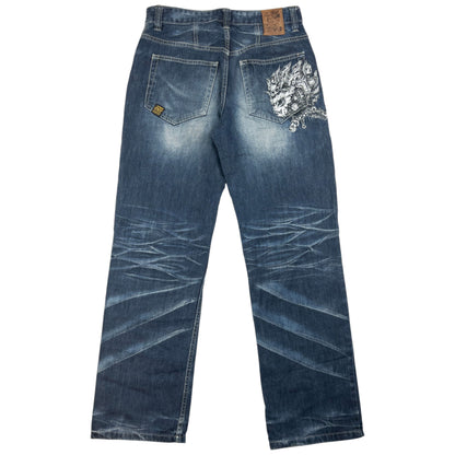Vintage Jizo Bosatsu Embroidered Troll Japanese Denim Jeans Size W31