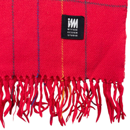 Vintage 2000s Issey Miyake Checkered Wool Tassel Scarf