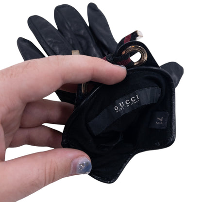 Vintage 2000s Gucci Bow Detail Leather Gloves Size M