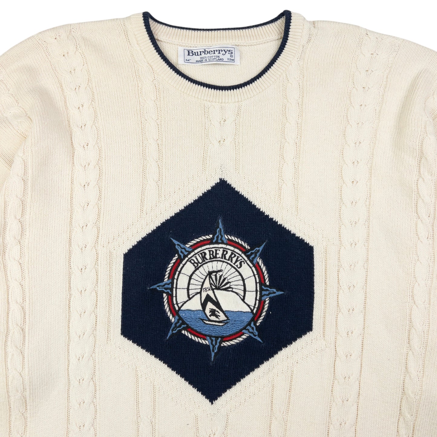 Vintage Burberry Embroidered Cable Knit Jumper Size XL