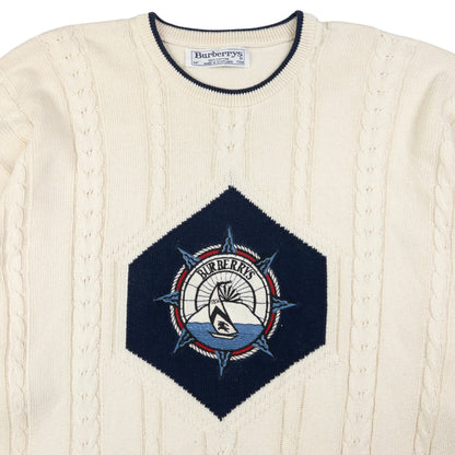 Vintage Burberry Embroidered Cable Knit Jumper Size XL