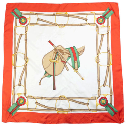 Vintage 80s Gucci Equestrian Horse Harness Print Silk Scarf