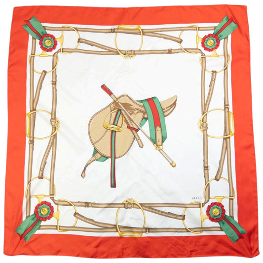 Vintage 80s Gucci Equestrian Horse Harness Print Silk Scarf